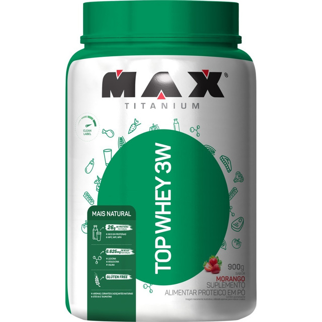 Top Whey 3w Mais Performance - 900g - Max Titanium Sabor Morango - Mais Natural Top Whey 3w Mais Performance - 900g - Max Titanium Sabor Morango - Mais Natural