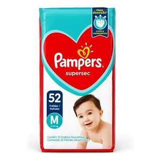 Fralda Pampers Supersec M 52 Uni Para Bebes De 6 A 10kg Médio (m) Sem Gênero