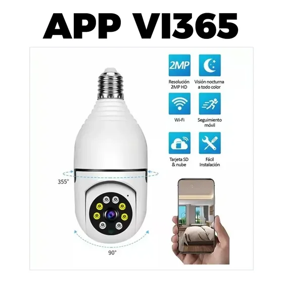 Cámara Tipo Bombillo Base E27 Ip Wifi Ptz 2mp Hd App V380