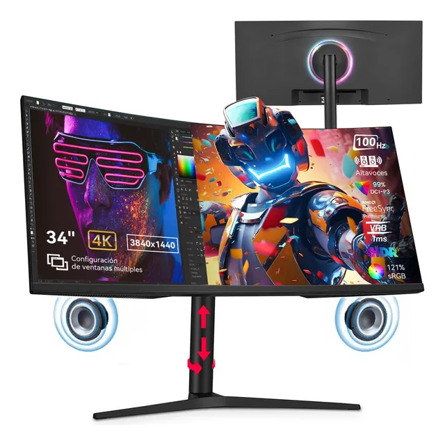 34'' Monitor Curvo Gamer 4k Hdr10 100hz 1ms 1500r G-sync Uhd