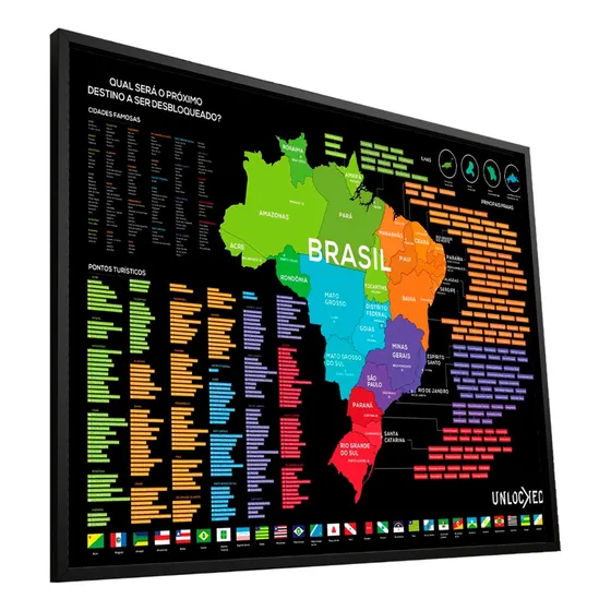 Mapa Do Brasil De Raspar | Unlocked |com Moldura | 100x66 Cm