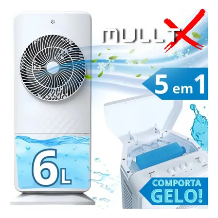 Climatizador Portátil Ventilador De Ar Frio Com Gelo Evaporativo 6 Litros Cor Branco Marca MULLTX
