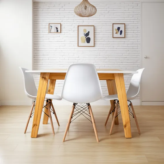 Juego Comedor Nórdico Mesa Escandinava 120 + 4 Sillas Eames