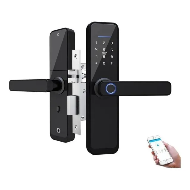 Cerradura Smart App Biometrico Con Seguro  + Asesoría  Negro