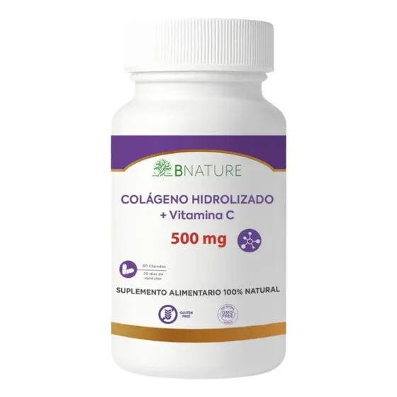 Colágeno Hidrolizado + Vitamina C 500mg | 60 Caps B Nature - Sin Sabor | Cuotas sin interés