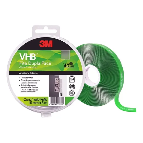 Cinta Doble Cara Extra Fuerte Vhb Trasparente 3m 19mmx5m