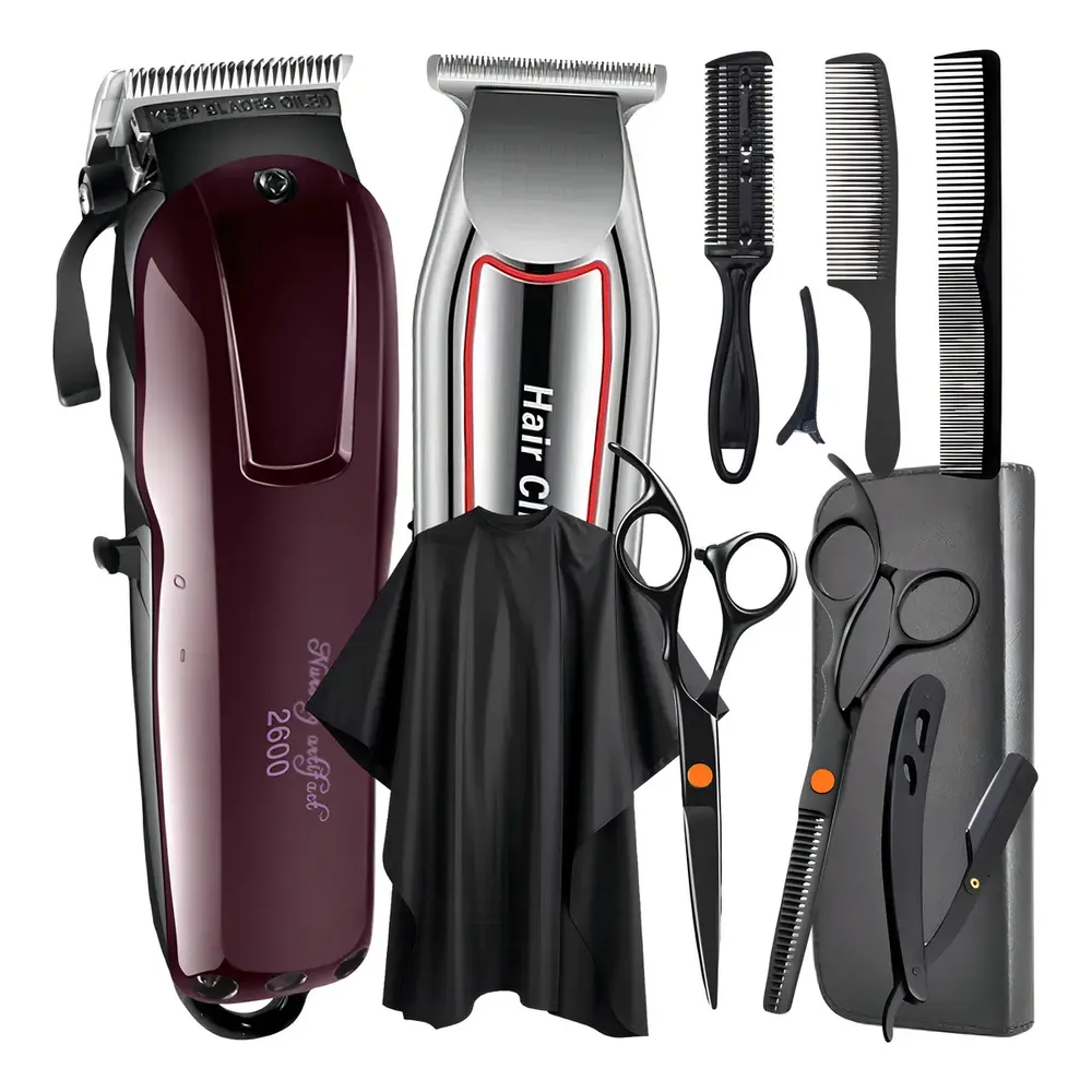 Maquina De Corta Cabelo E Acabamento Kit Tesouras Profissionais Barbeiro Com Acessórios Jl Eletro