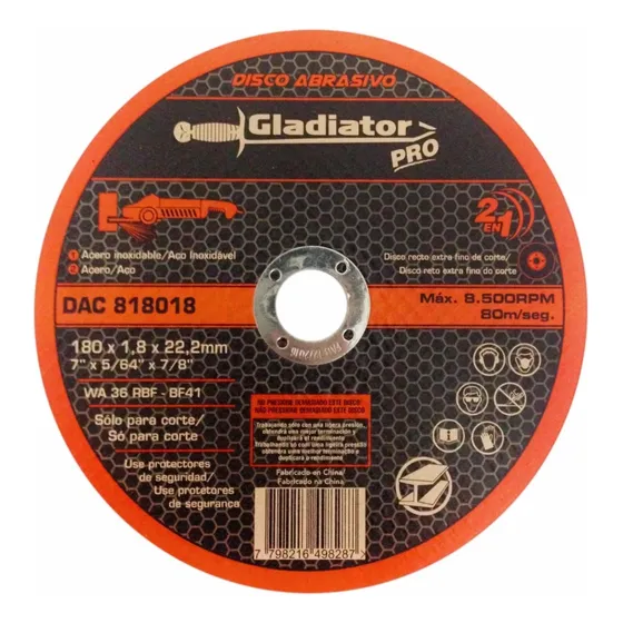 Disco Corte Ac Inox 7'' 1.8 Mm X25 Gladiador Pro Ferreplus
