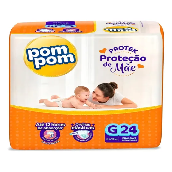 Fralda Pom Pom Protek Proteção de Mãe G com 24 Unidades