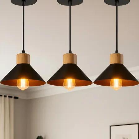 Kit 3 Luminária Pendente De Teto Moderna Para Sala Cozinha Escritório - Cor Preto E Cobre - Bivolt Lustre Moderno 127/220v