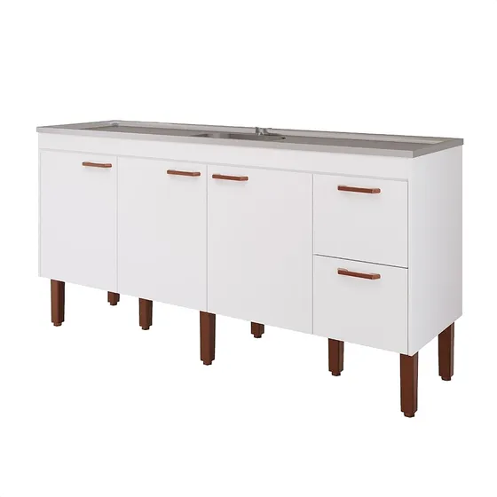 Balcão Armário Gabinete Para Cozinha De 2 Metros Cor Branco