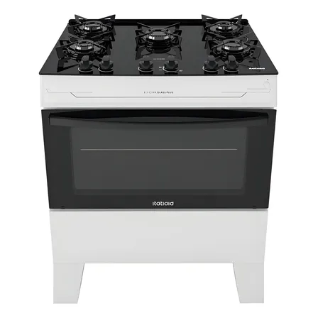 Fogão Itatiaia Electra Glass Plus de 5 Bocas Branco com Mesa de Vidro e Bivolt