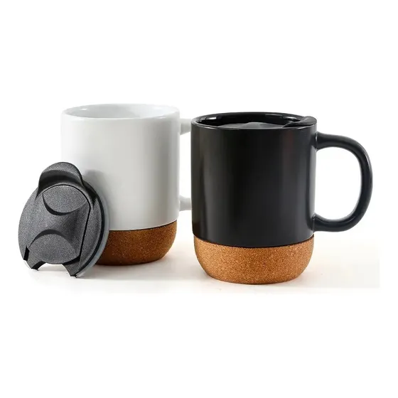 Taza De Cerámica Con Tapa Y Base De Corcho Personalizada 