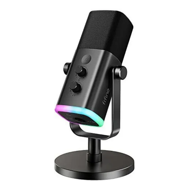 Micrófono dinámico Gamer Fifine Ampligame Am8 Xlr Rgb, color negro