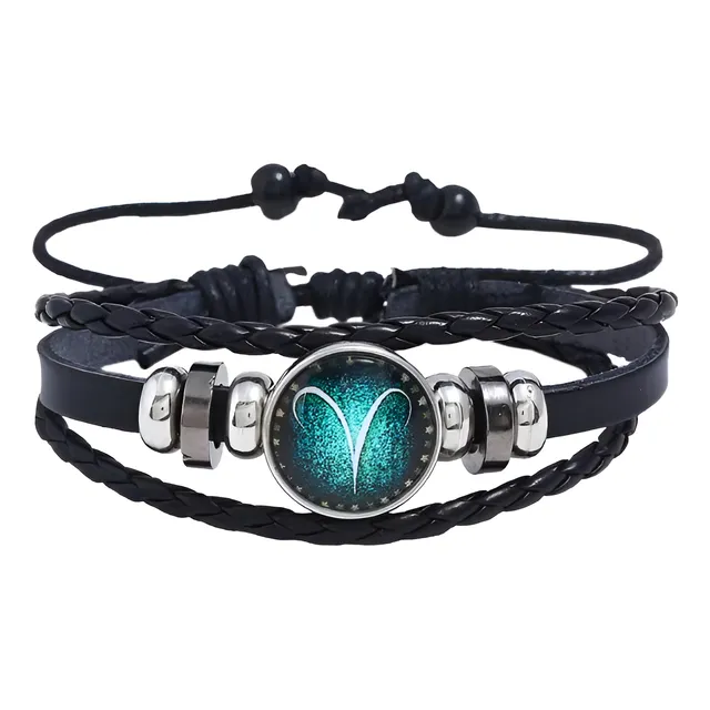 Pulsera De Signo Del Zodiaco Brazalete Cuero Sintético