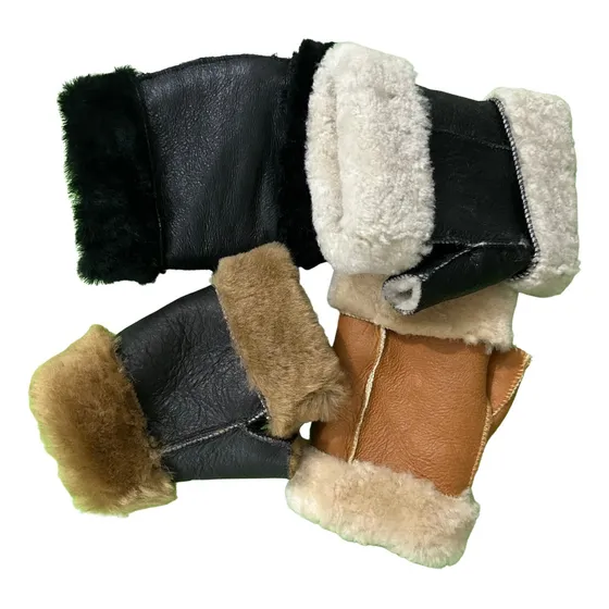 Guantes Mitones Cuero Y Corderito Din Dedos, Merino