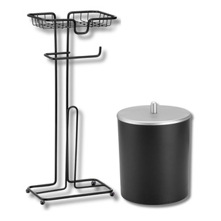 Kit Papel Higiênico C/ Porta Celular E Lixeira 5l Preto Crom Kit Papel Higiênico C/ Porta Celular E Lixeira 5l Preto Crom