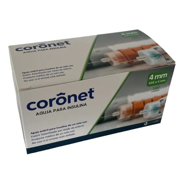 100 Aguja Insulina Ultra Fina Coronet P/ Lapicera 32 G X 4mm