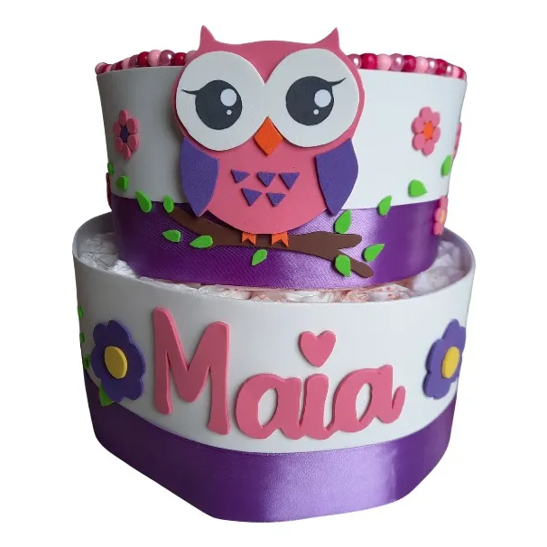 Torta De Pañales Dos Pisos Decoración Baby Shower Nombre 35u