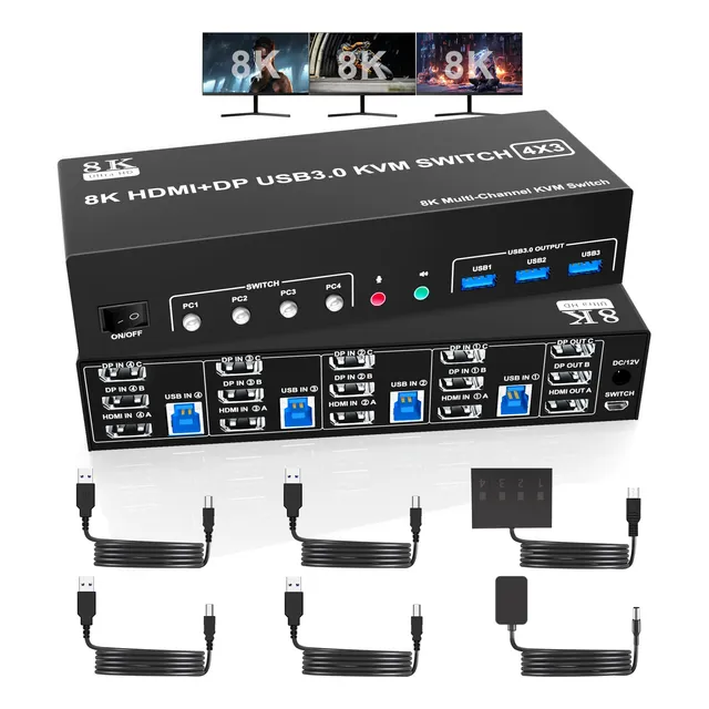 Kvm Switch 2 Displayport + Hdmi Usb3.0 Para 3 Monitores 4
