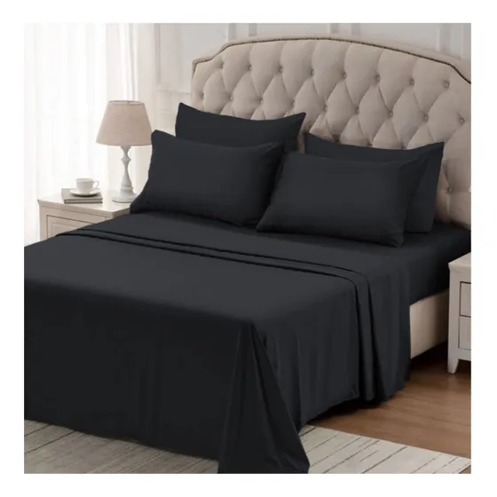 Juego De Sábanas Hoteleras Onix 600 H 2 1/2 Plazas Color Sábana Negra Diseño De La Tela Liso