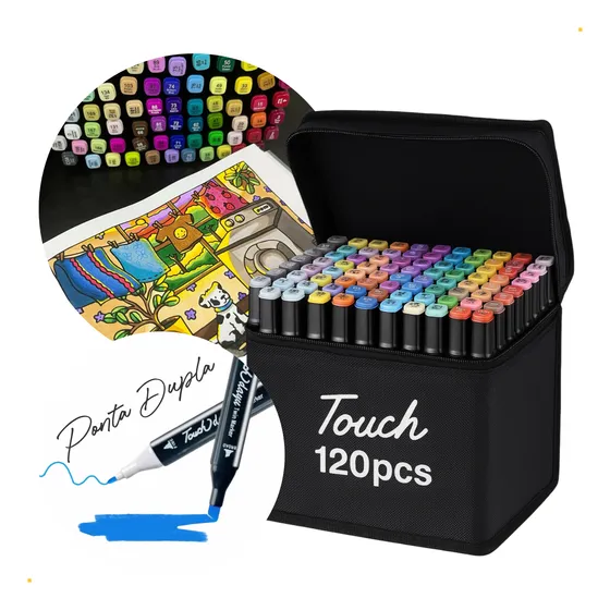 Kit Caneta Touch Permanente Canetinhas Conjunto 120 Cores