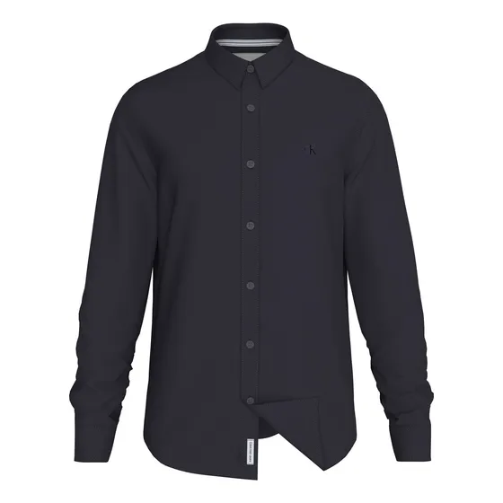 Camisa Azul Slim Con Mini Monograma Calvin Klein