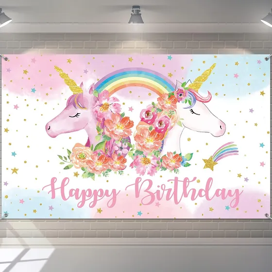 Telón De Cumpleaños De Unicornio Arcoíris Para Niña 5.9 X 3.