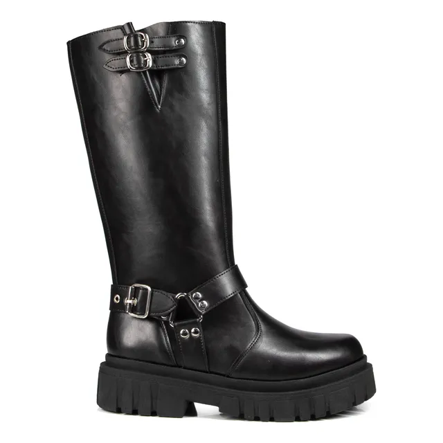 Botas Bucaneras Hebillas Mujer Caña Alta Plataforma Th 869