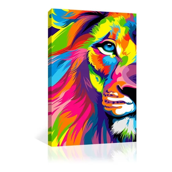 Cuadro Decorativo Canvas Animales Leon De Colores Vertical