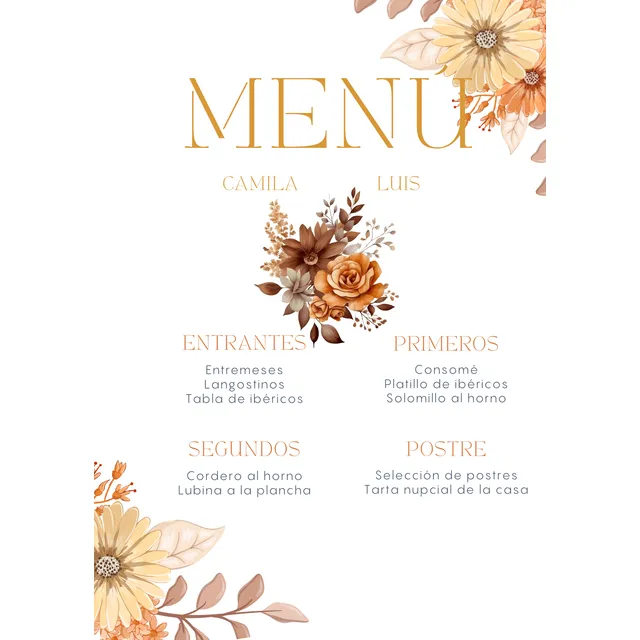 Plantilla Editable De Menú De Boda - Cosmar Digital Marrón Claro