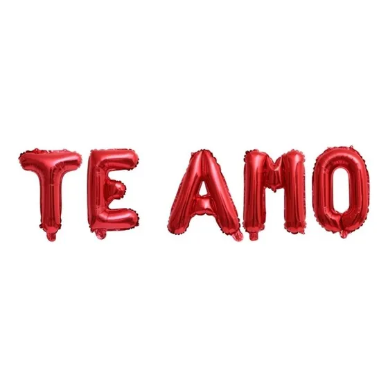 Kit Balão Te Amo Metalizado Letra Vermelho 40cm Dia Namorado