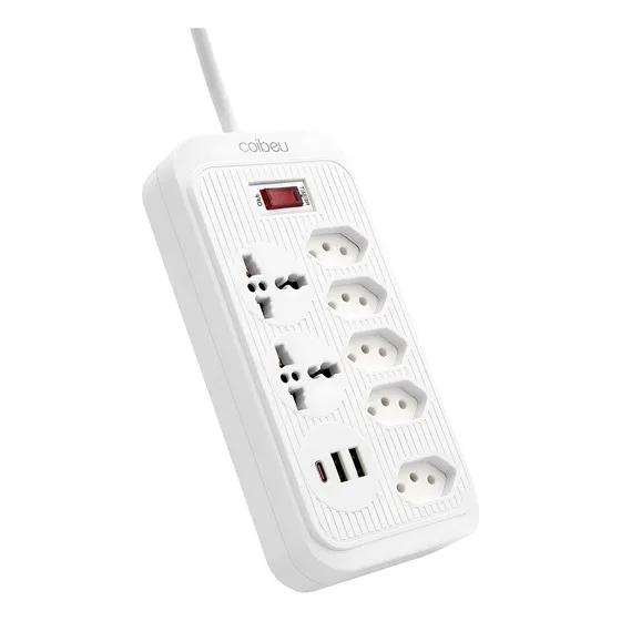 Extensão 5t 2 Usb 1 Pd 2 Universal Proteção Led 127/220v Power Cor Branco 127/220v