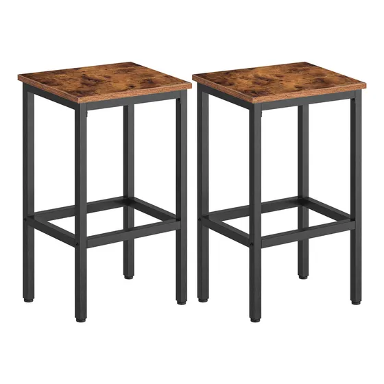 Hoobro Taburetes De Bar, Juego De 2 Sillas De Bar Con Reposapiés, Marco De Acero Negro, Pies Ajustables, Para Sala De Estar, Comedor, Cocina, Diseño Industrial, Café Rústico Bf65by01g1