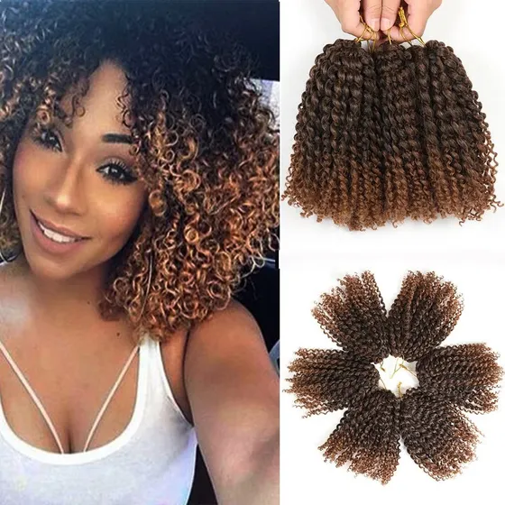 Extensiones De Trenzas De Pelo Artificial, 8 Pulgadas Rizado