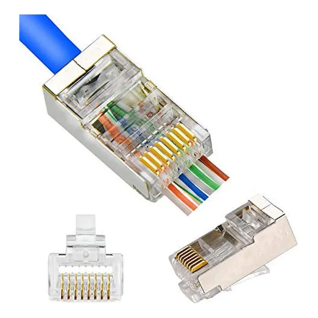 100 Conectores Blindados Ethernet Rj45 Cat5e Passthrough