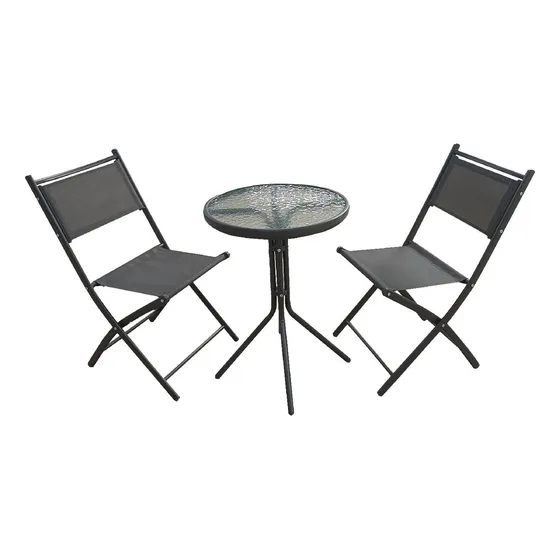 Juego De Comedor Para Jardín Patio Terraza Mueble Exterior Mesa 2 Sillas Plegables Color Gris Claro KingsHouse