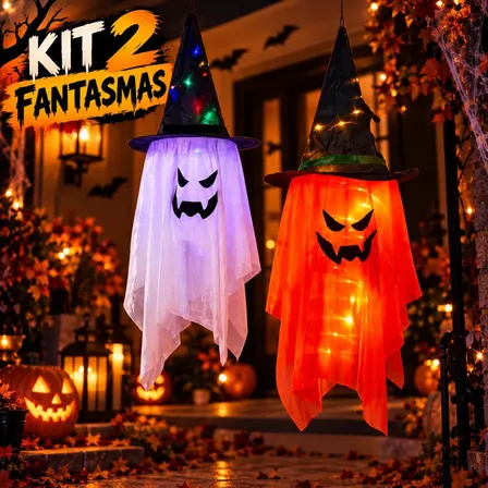 Kit 2 Fantasmas de Led Decoração de Halloween Enfeite luminoso Festa bruxa SL Binão