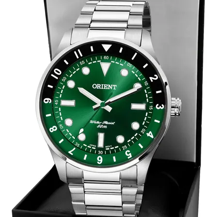 Relógio Orient Masculino Verde Prateado MBSS0015E1SX Quartzo Aço Inoxidável