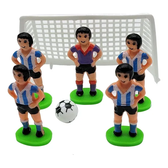 Adorno Para Torta Cumple 5 Jugadores Futbol + Arco + Pelota 