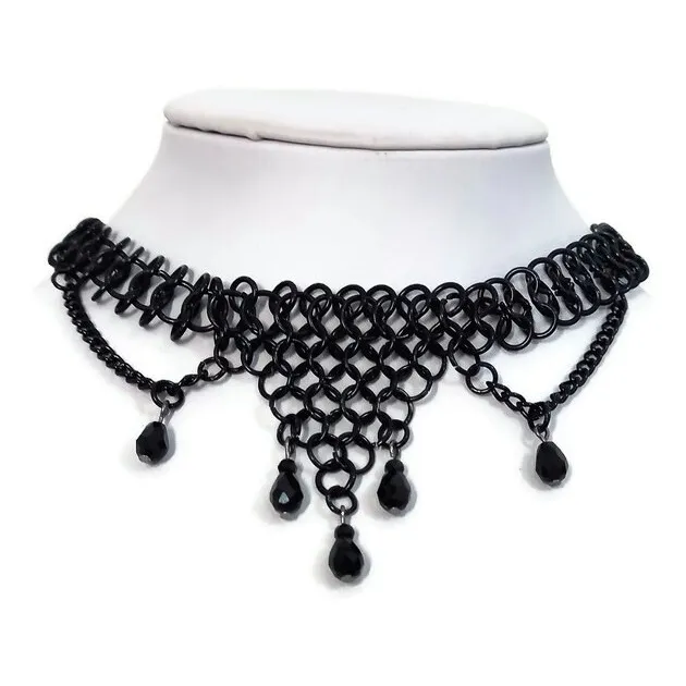 Choker Gargantilla Gótica Darck Negra, Tejido Medieval,