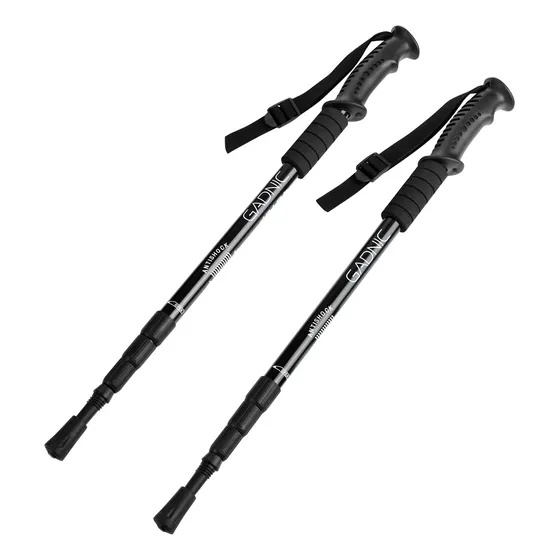 Kit X2 Bastones Trekking Gadnic Antishock Recto De Aluminio Color Negro Telescópico