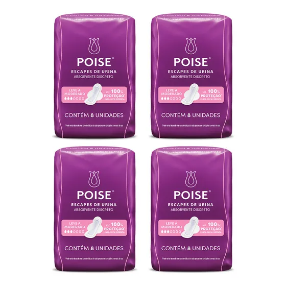 Kit 4 - Absorvente Para Escapes De Urina Poise Discreto 