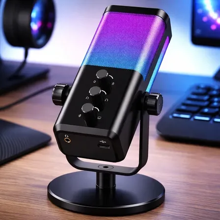 Microfone Gamer Rgb Usb-c Profissional Pc Podcast Streaming Preto
