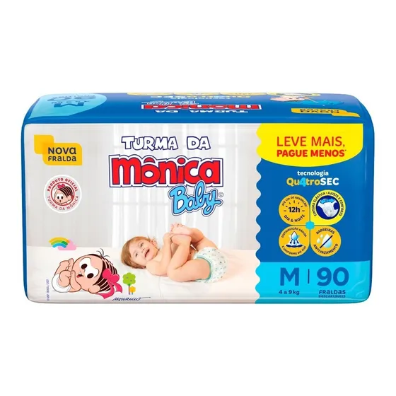 Fralda Descartável Turma da Mônica Baby M Pacote 90 Unidades Leve Mais Pague Menos