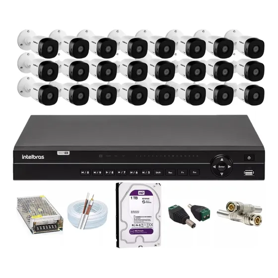 Kit Intelbras 24 Cameras 1120b Dvr 32 Canais Mhdx 1232 C/1tb