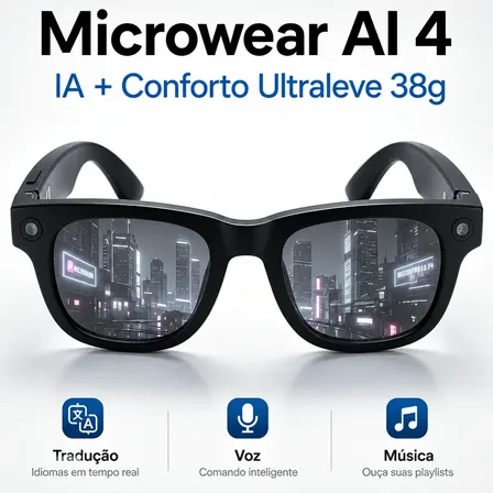 Óculos Inteligente Tradutor Ia Microwear Bluetooth 5.3 Preto Translucida- Inteligente Tradutor X18 W Ai 4 Preto Preto Único