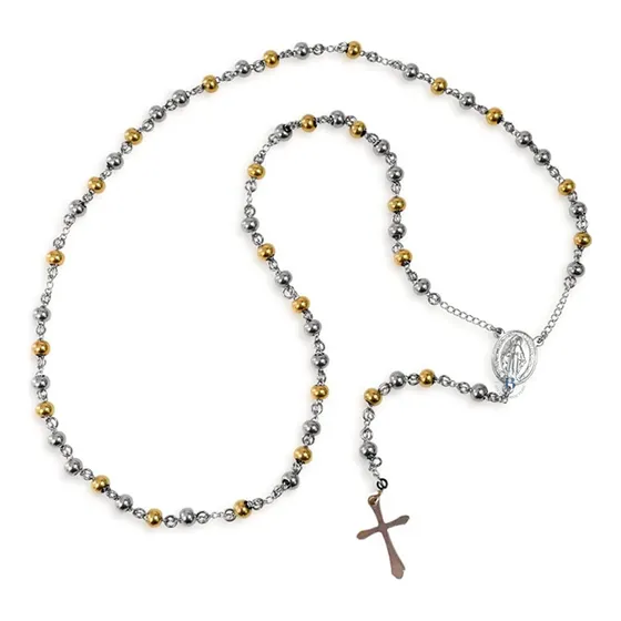 Cadena Rosario Con Cruz Collar Acero Quirúrgico Titan