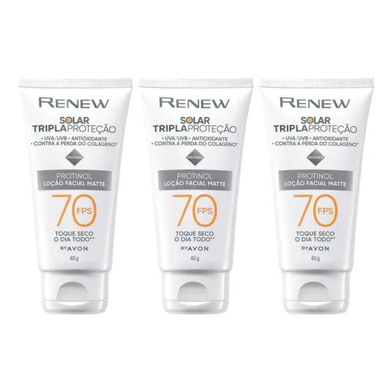 Kit 3 Renew Solar Tripla Proteção Fps70 Com Protinol 40g