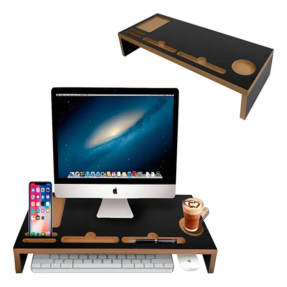 Base Para Monitor Mdf Preto 55x23x8